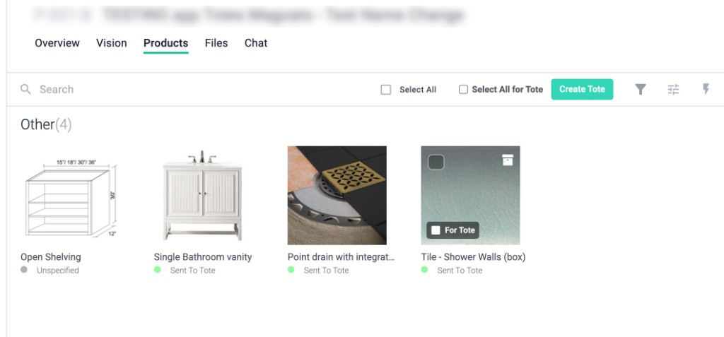 GatherIt product view with items selected for tote creation